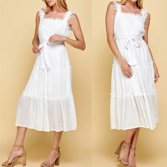 white Tiered Midi Dress - Picture 2 of 8